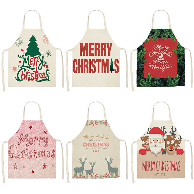 1 Pz Buon Natale Grembiule per Donna Scamiciato 53 * 65 cm Bavaglini in cotone e lino Decorazioni natalizie Ciondolo Cucina Accessori da cucina MX0004