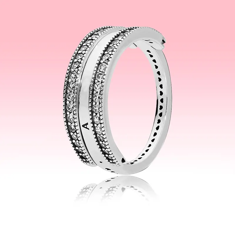 925 Sterling Silver Réversible Anneaux Femmes Bijoux De Mariage pour Pandora coeurs CZ diamant Bague de Fiançailles avec Coffret Original