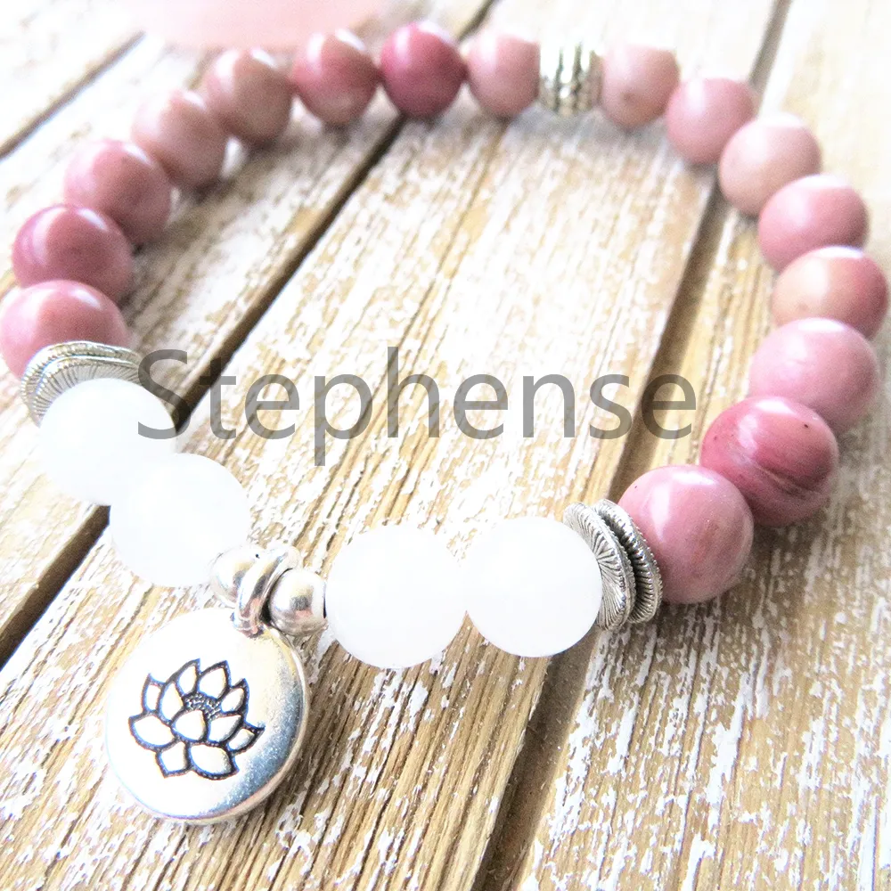 MG0633 Bracelet Lotus pour femme en Rhodonite de qualité A Bracelet de Yoga pour femme en Quartz de neige naturel Bracelet Chakra Mala au Design tendance 231I