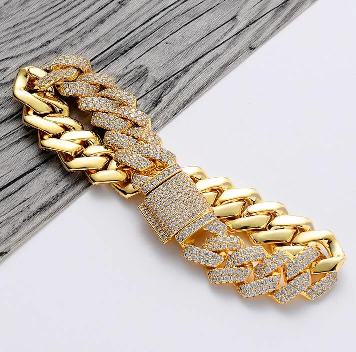 Men s 13mm Simulated Diamond Gold Plated Cuban Link Bracelet 7 8 inches