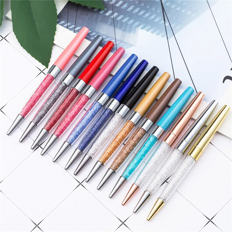 Creative New Style Rotating Metal Crystal Pen Advertising Business Ballpoint Pens Writing Supplies Stationery ink Black Student Gift
