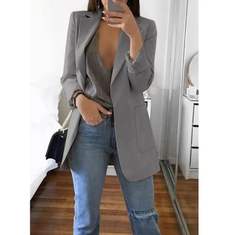 Blazer Jackets para mujeres Traje de estilo europeo 2019 Traje de trabajo de moda de primavera Damas Blazer Rear