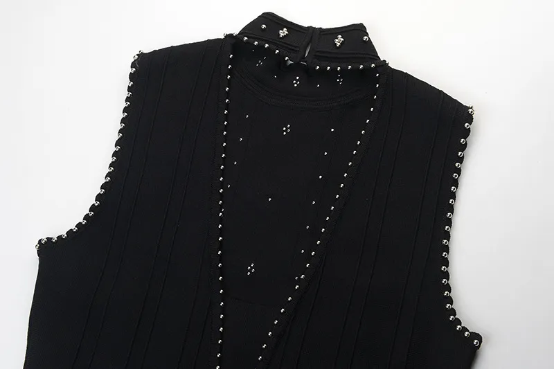أزياء 2018 الصيف الأسود الوقوف طوق أكمام ألف خط النساء اللباس العلامة التجارية نفس نمط بلورات زر vestidos دي فيستا 13