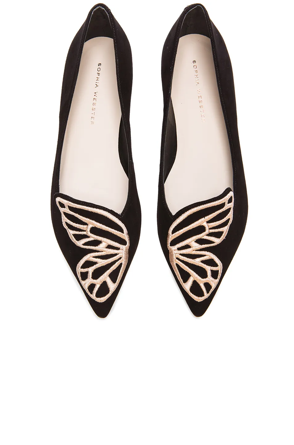 Gratis verzending 2019 dames schapenvacht suede puntschoenen platte effen borduren 3D-vlinder ornamenten Sophia Webster Pillage zwarte schoenen 34-42