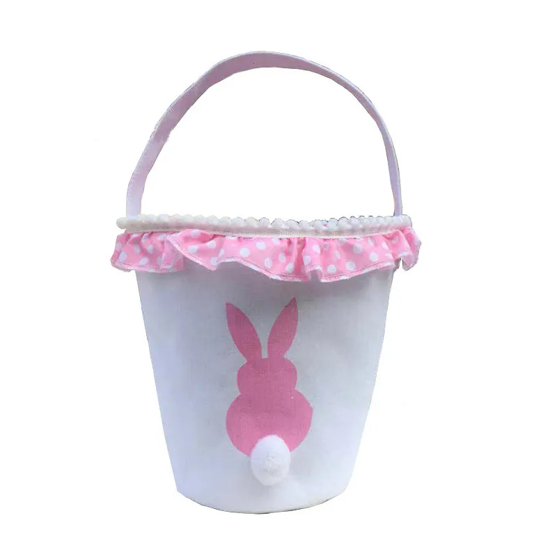 Easter Bunny Baskets Fluffy Rabbit Tail Bucket Lace Easter Egg Hunt ...