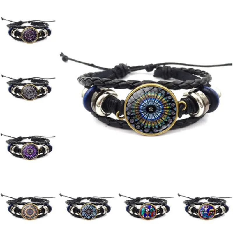 Retro Fashion Rose Window Notre Dame De Paris Bracelet Time Gem Multilayer Leather Rope Bracelet Bangles for Women Men Jewelry DHL Wholesale