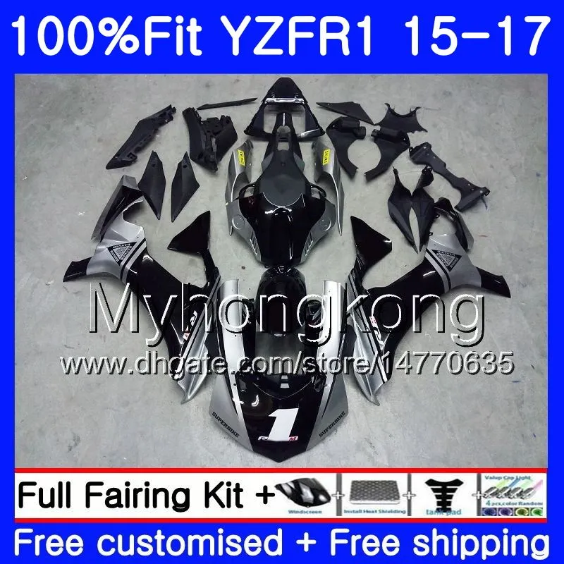 ヤマハYZF R1 1000 YZF-R1 15 16 17 243hm.8 YZF-1000 YZF R 1 YZF1000 YZFR1銀色のブラックトップ2015 2016 2016 2017フェアリングキット