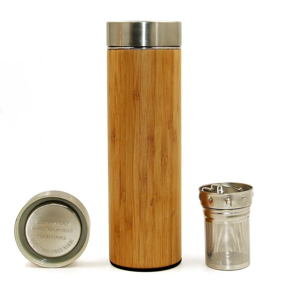 Original Bamboo Tumbler with Tea Infuser & Strainer by Leaflife | 17oz Stainless
