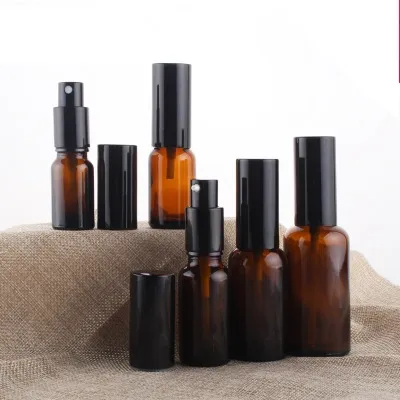 Amber Glass Spray Bottle 10ml 15ml 20ml 30ml 50ml Lotion Pump Bottles Cosmetic Container Empty Refillable Pack EEA1020-1