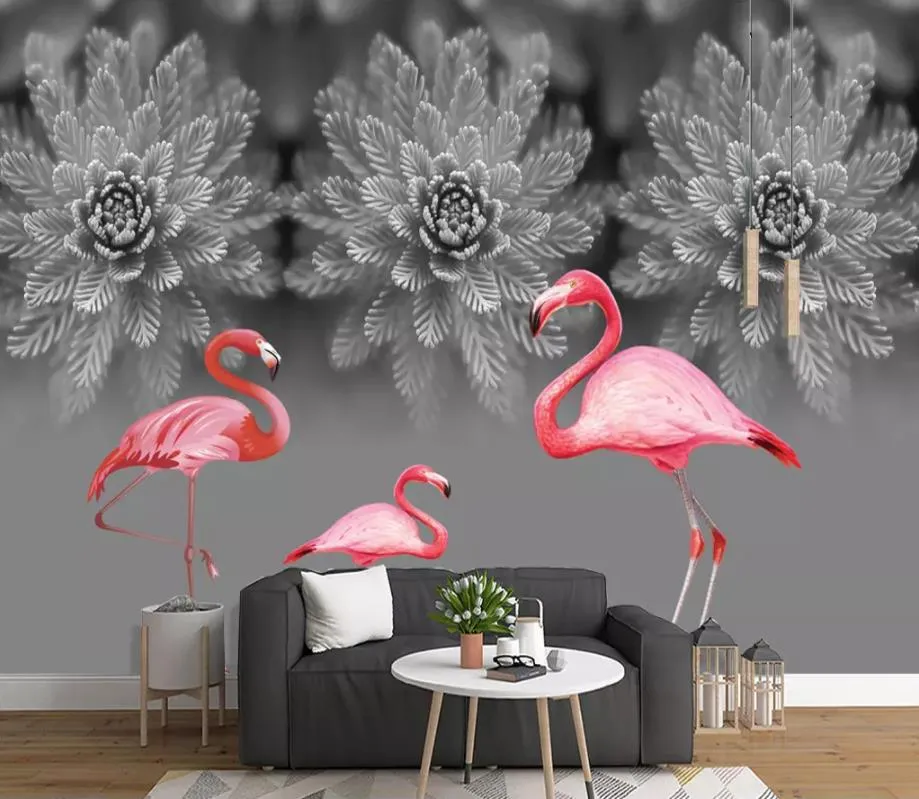 Carta da parati personalizzata 3D Stereoscopico Moda flamingo Pittura nordica Arte astratta moderna Carta da parati Soggiorno camera da letto Wallpaper