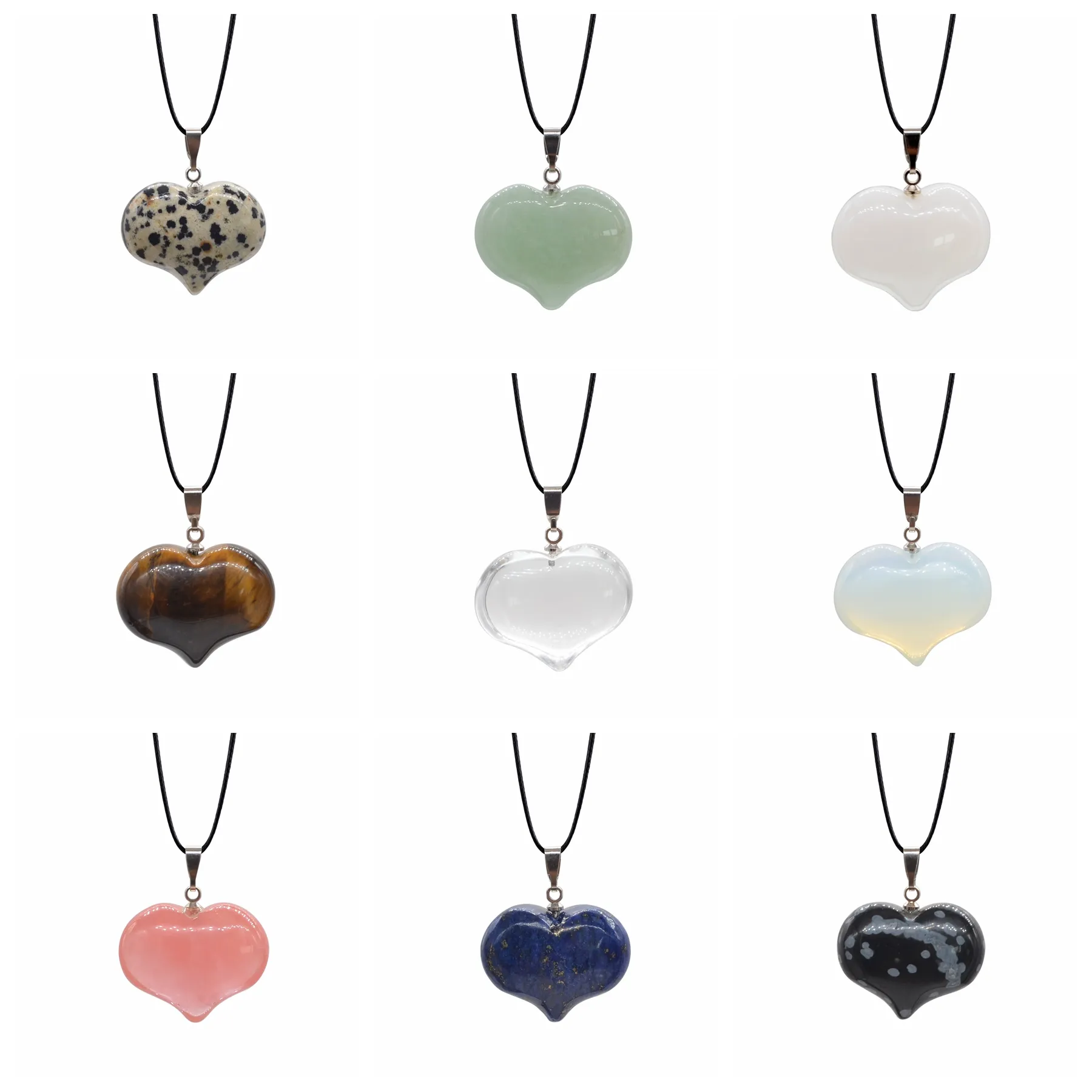 MODE Coeur Forme Pendentifs Pierre Naturelle Collier Ras Du Cou Oeil De Tigre Opale Aventurine Chaînes En Cuir Colliers De Mode Reiki Chakra Bijoux