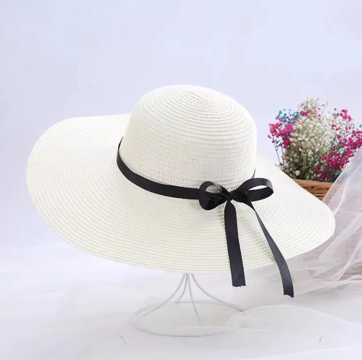 Summer Wide Brim Straw Hats Big Sun Hats For Women UV Protection Panama  floppy Beach Hats Ladies bow hat Sunscreen Collapsible Sun238c