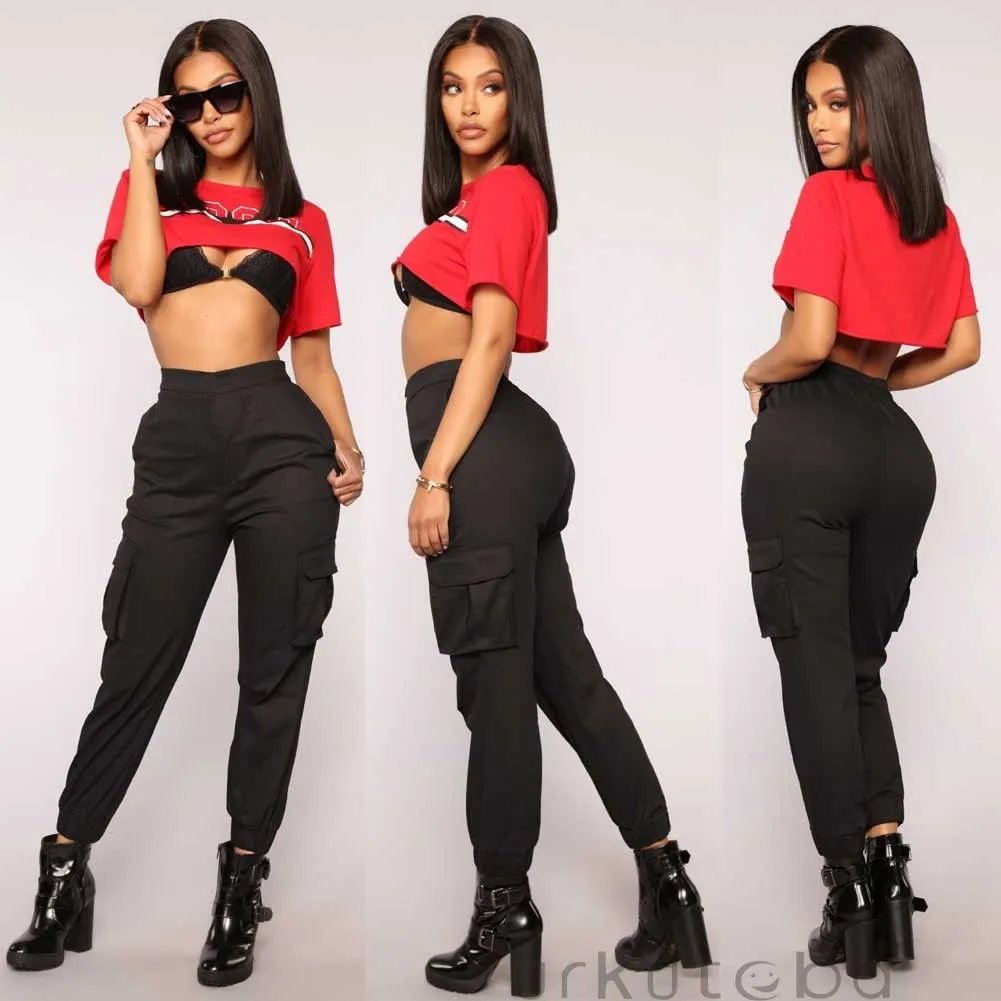 Capris Streetwear Cargo Pants Women Casual Joggers Black Fashion High Waist  Loose Female Trousers Korean Style Ladies Pants Capri