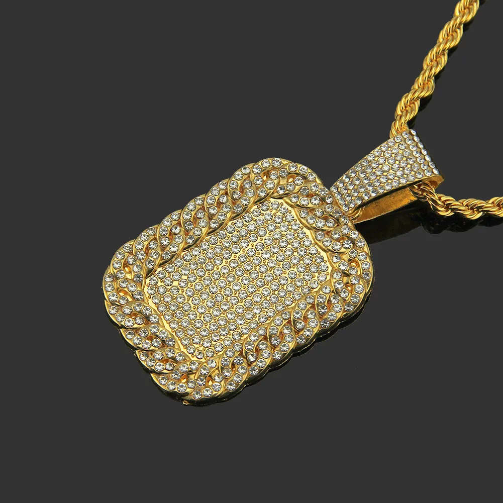 Gros-Hip Hop Collier Diamant Inséré Grande Armée Carte Homme Rue Pendentif Chaud Plaqué Or Alliage Pendentif