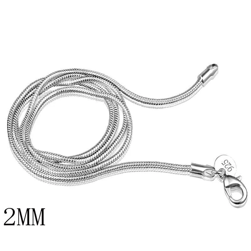 Дешевые оптом 2 мм 925 пробы серебряные змеиные цепи застежки-лобстеры ожерелья для женщин и мужчин размер ювелирных изделий 16 18 20 22 24 дюймов