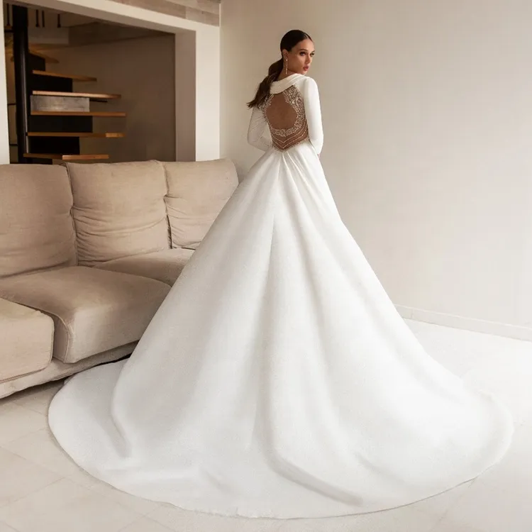 long sleeve wedding reception dress Chic Lace Tulle Short Wedding Reception Dress with Long Sleeves Sheer Neckline
