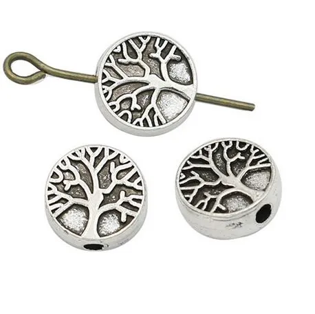 Free Ship 200Pcs Tibetan Silver alloy Tree of Life charms Loose Beads Spacer Beads For Jewelry Making 9x3.5mm