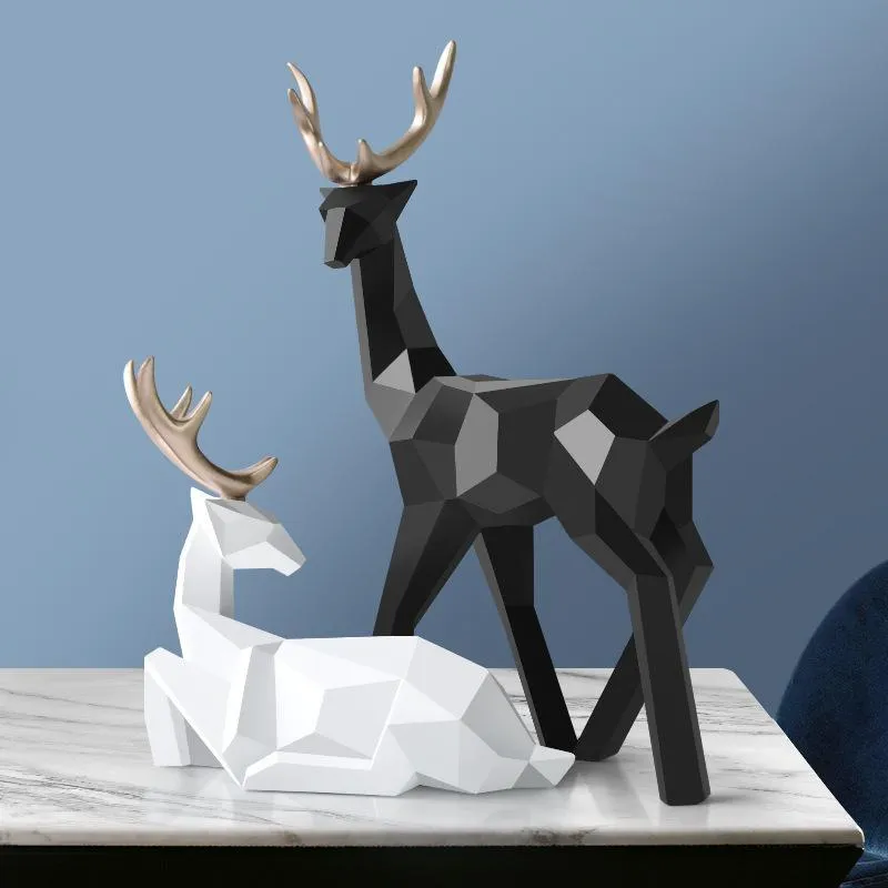 Figuras De Ciervo De Resina Minimalistas - 2 Piezas Negras Para Decoración De Hogar, Jardín O Navidad