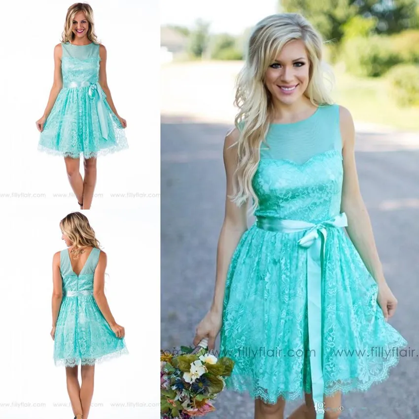 Country Turquoise Junior Bridesmaid Dresses Mint Turquoise Lace