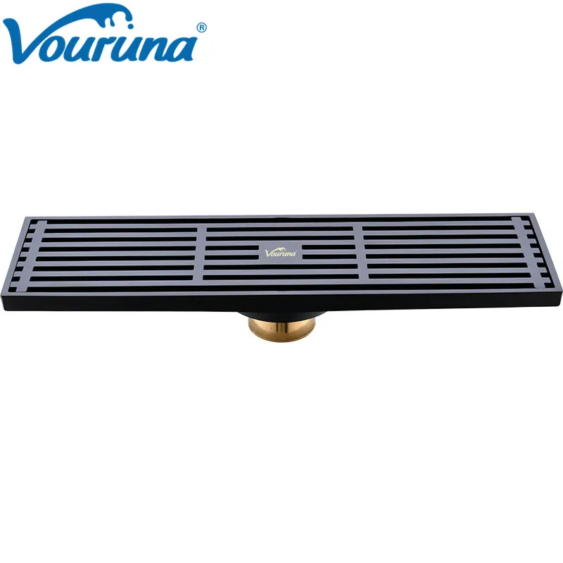 VOURUNA Blacken Square 30CM Long Shower Grate BathroomKitchen Floor Drainer Waste