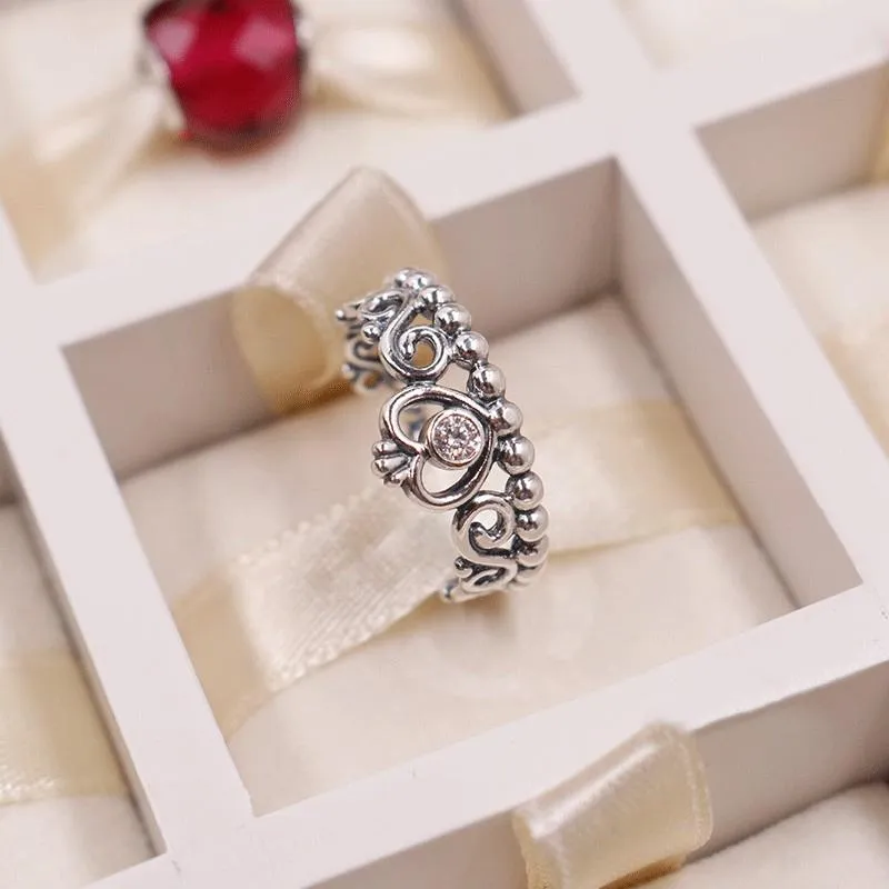 Nowy 925 Sterling Silver Princess Crown Ring Set Original Box dla Pandora New Fashion CZ Diamond Wedding Prezent Pierścień dla kobiet