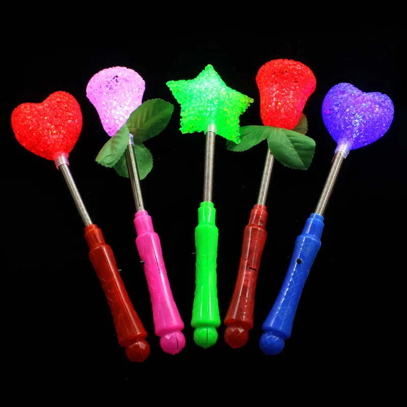 LED Flashing Light Up Sticks Świecące Rose Star Heart Magiczne Wands Party Noc Działania Koncert Carnivals Prodziny Halloween Prezent C5963