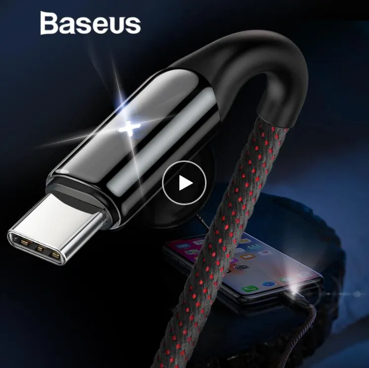 Baseus كابل USB من النوع C مع إضاءة لهاتف Samsung Galaxy S9 S8 Plus Quick Charge 3.0