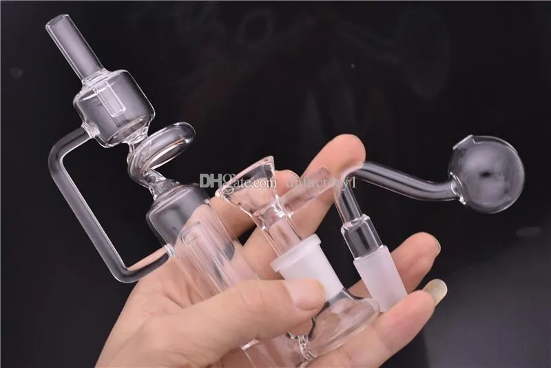 Neu eingetroffen Spiral-Rückstau-Glasbongs Dab-Ölbohrinsel 14 mm Mini-Recycler-Perkolator-Wasserpfeifen Glaswasserpfeifen mit zwei Schüsseln