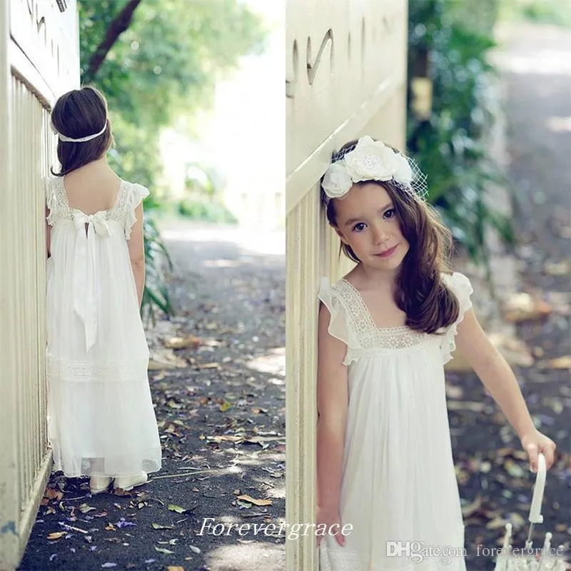 2019 Beautiful Kids Cute Girl's Dress for Boho Wedding Cap Sleeves Pageant Dresses First Communion Dress Lace Flower Little Girls Dress