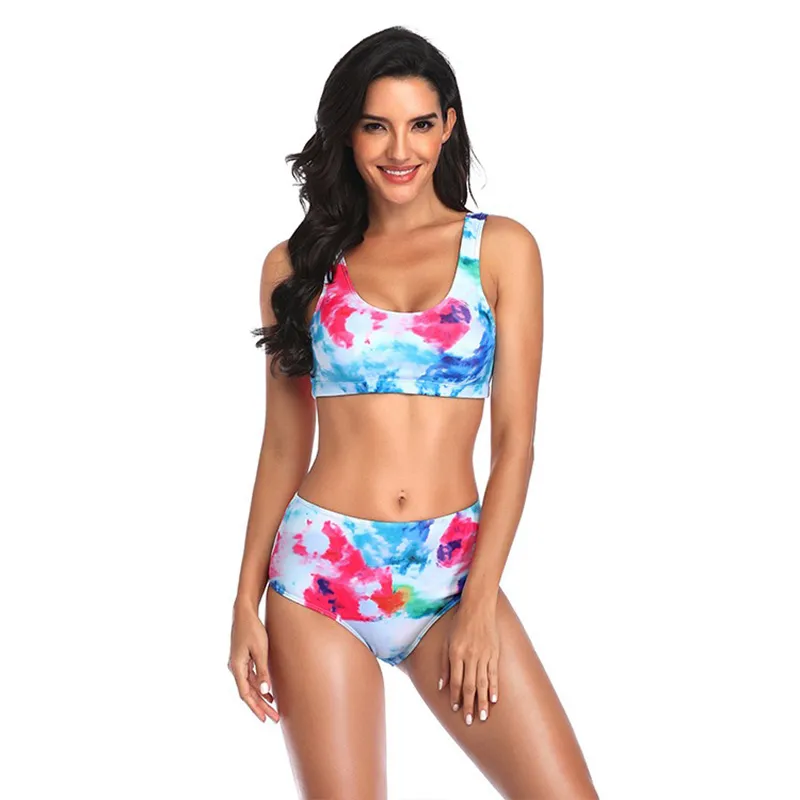 Tie Dye Bikini Badmode Dames Regenboog Badpak Hoge Taille Tweedelige Badpakken Gevulde Bikini Set Biquini