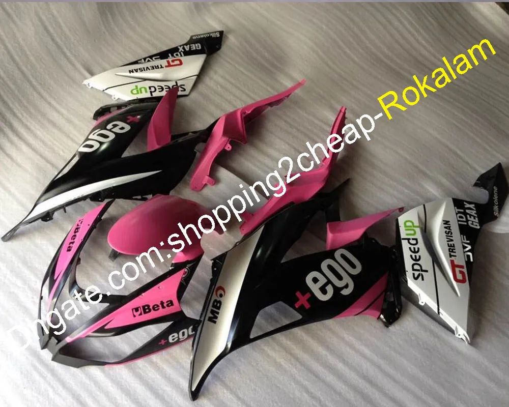 Rosa-weiß-schwarzes Verkleidungsset für Kawasaki ZX 636 13 14 15 16 17 18 ZX6R ZX-6R 2013-2018 ZX 6R-Verkleidung (Spritzguss)