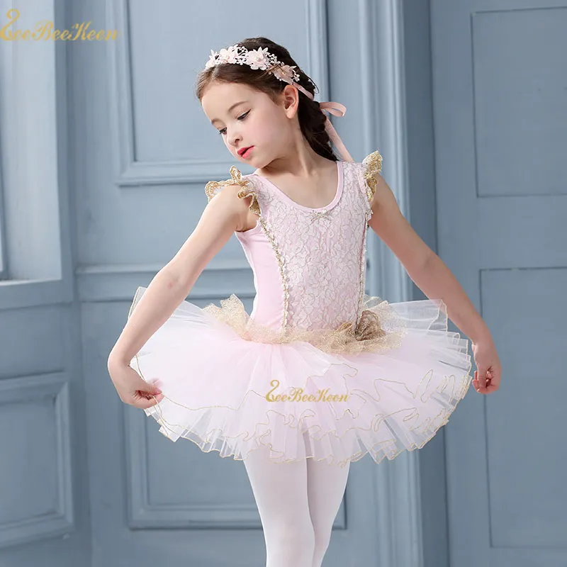 Rosa lindo lago de los cisnes traje de baile de Ballet para niñas Ropa de baile tutú de encaje leotardo vestido de Ballet niña niños bailarina ropa niños