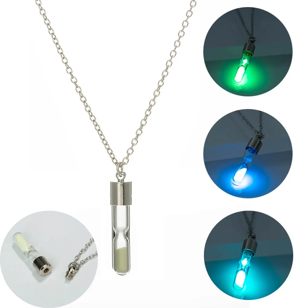 Glow In The Dark Ouvert Sablier Colliers Pour Femmes Hommes Tube De Verre Fluorescent Lumière Dérive Bouteille Pendentif chaînes De Mode Bijoux Cadeau