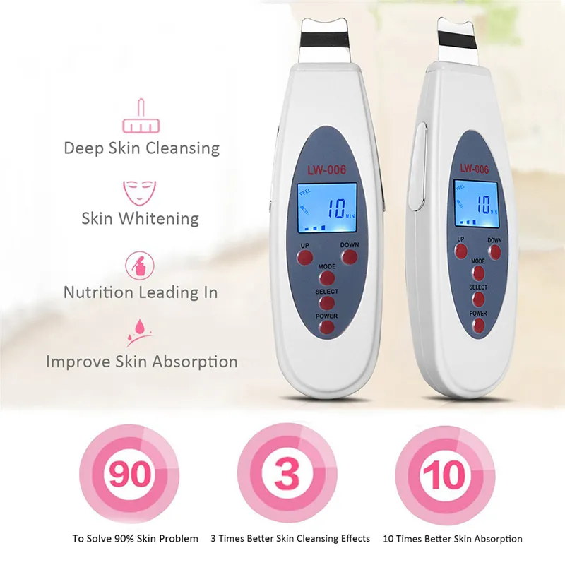 Diagnos System Portable Digital LCD Facial Ultraljud Skin Scrubber Ultraljuds ansiktsrengöringslyftanordning