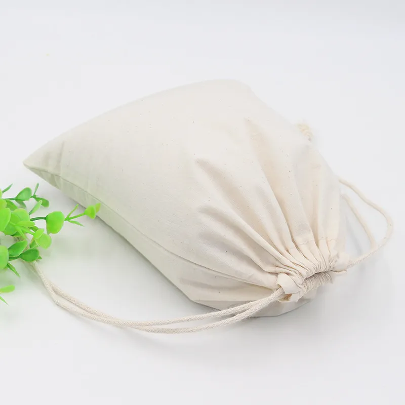 15x20cm 50pcs lot White Cotton Plain Drawstring Pouch Christmas Sack Bag Home Decor Gift Bags Candy Organizer Drop 241u