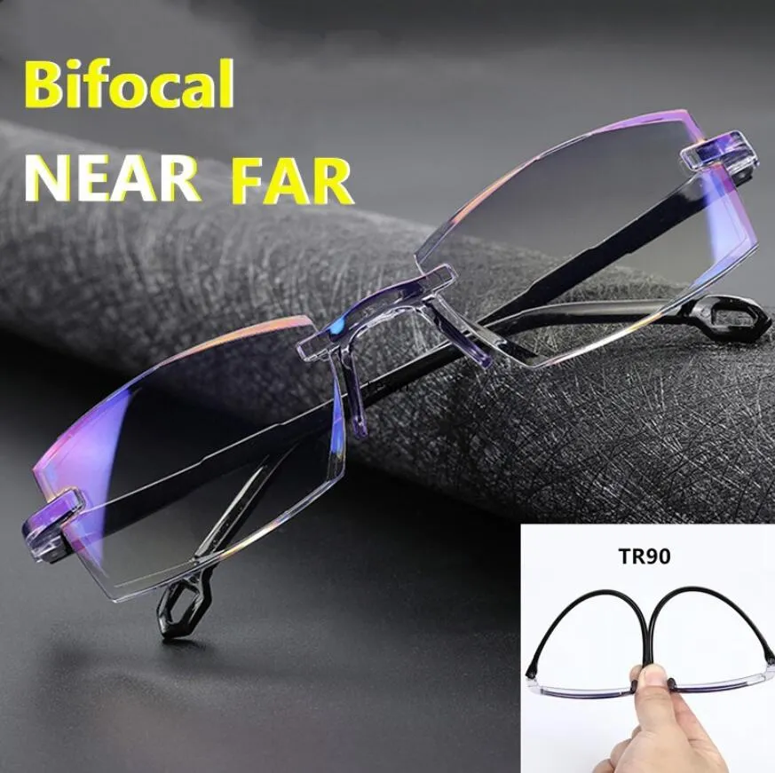 Anti Blue Light Blocking Rimless Reading Glasses Women Men Square Frameless Presbyopic Glasses Diopters +1.0 +1.5 +2.0 +2.5 +3.0 +3.5 +4.0