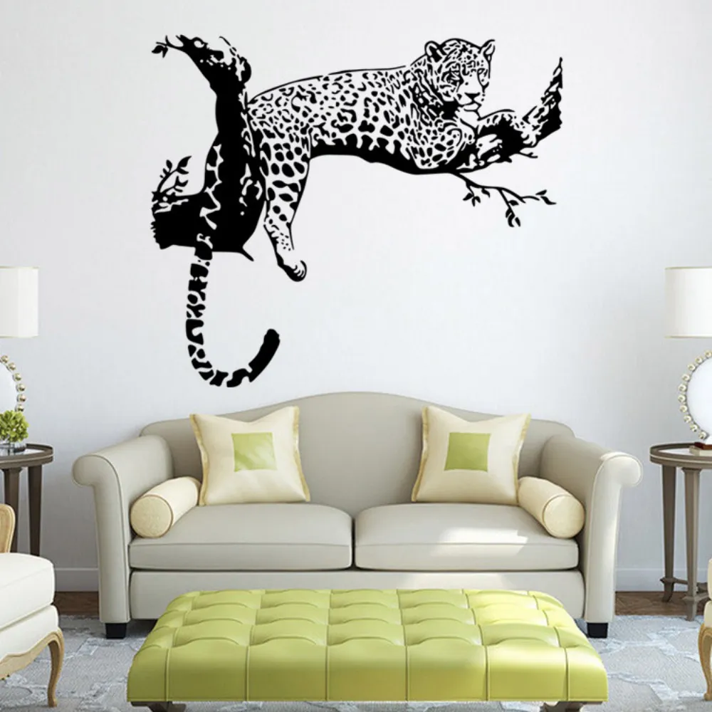 Dieren Luipaard liggend op de tak PVC Muursticker voor Kids Nursery Room Decoration