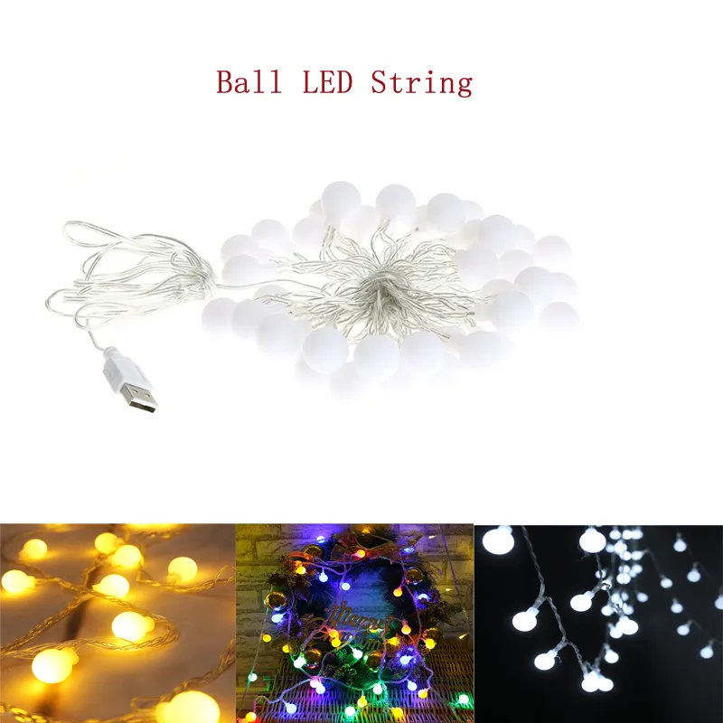 Lampada a sfera a sfera USB 5V alimentata a LED portatile a forma di stringa Illuminazione natalizia 3M 6M Impermeabile interno / esterno Albero di Natale Decorazione da giardino