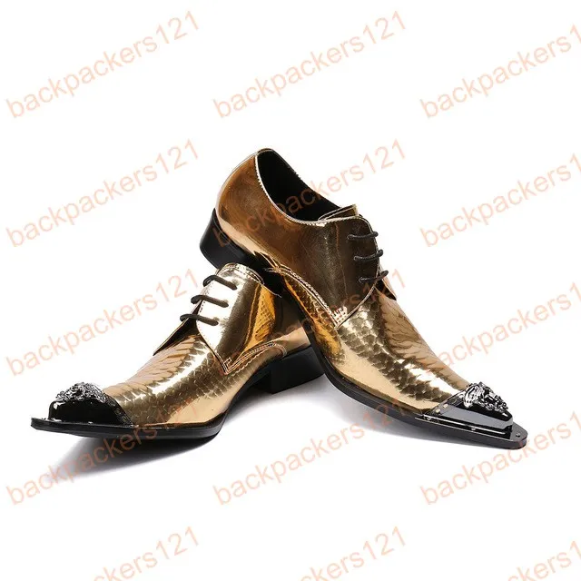 Gold Color Oxford Shoes For Men Italian Formal Ballroom Dress Footwear