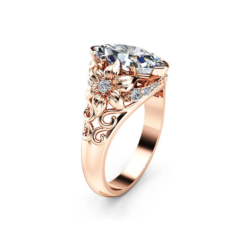 Wholesale-European and American Women luxury floral ring set with horse-eye zircon rose gold party party jewelry