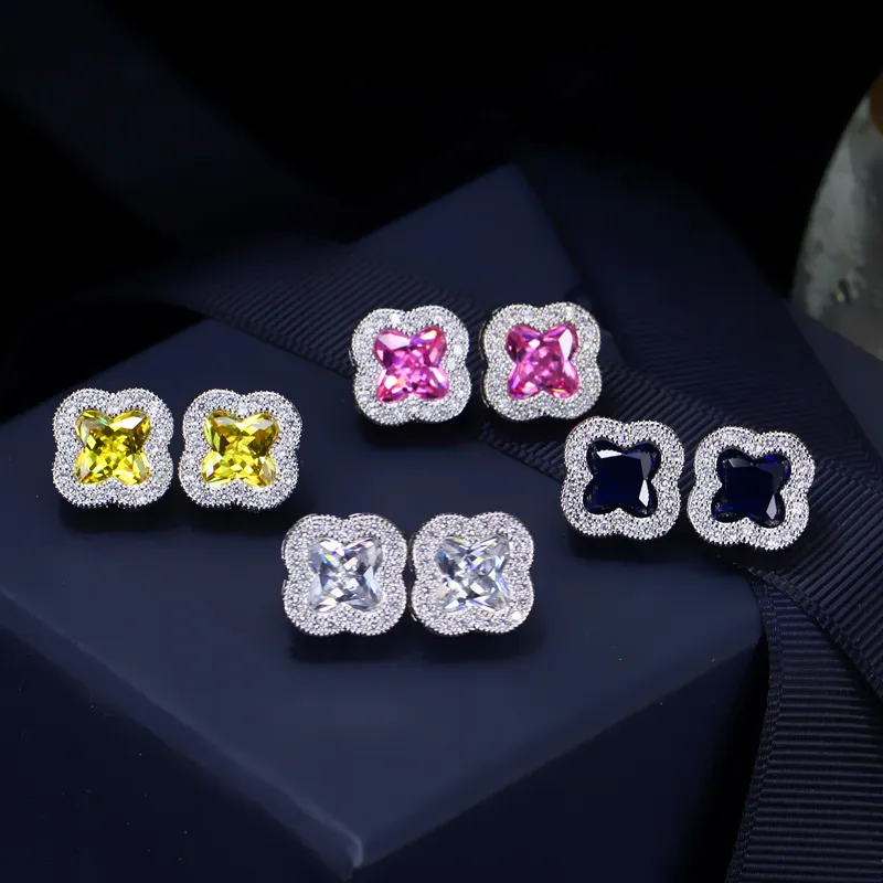 Nieuwe Mode Cubic Zirconia Blad Oorbellen Dames Merk Designer Sieraden Bruiloft Luxe CZ Mens Hip Hop Oorbellen