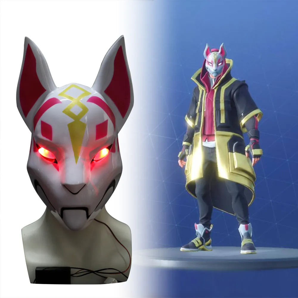 Kitsune Fortniter Máscara drift Fox Com Led Light Battle Royale Full Face Máscara Do Partido Do Dia Das Bruxas Melhor Traje de Venda Legal Máscara