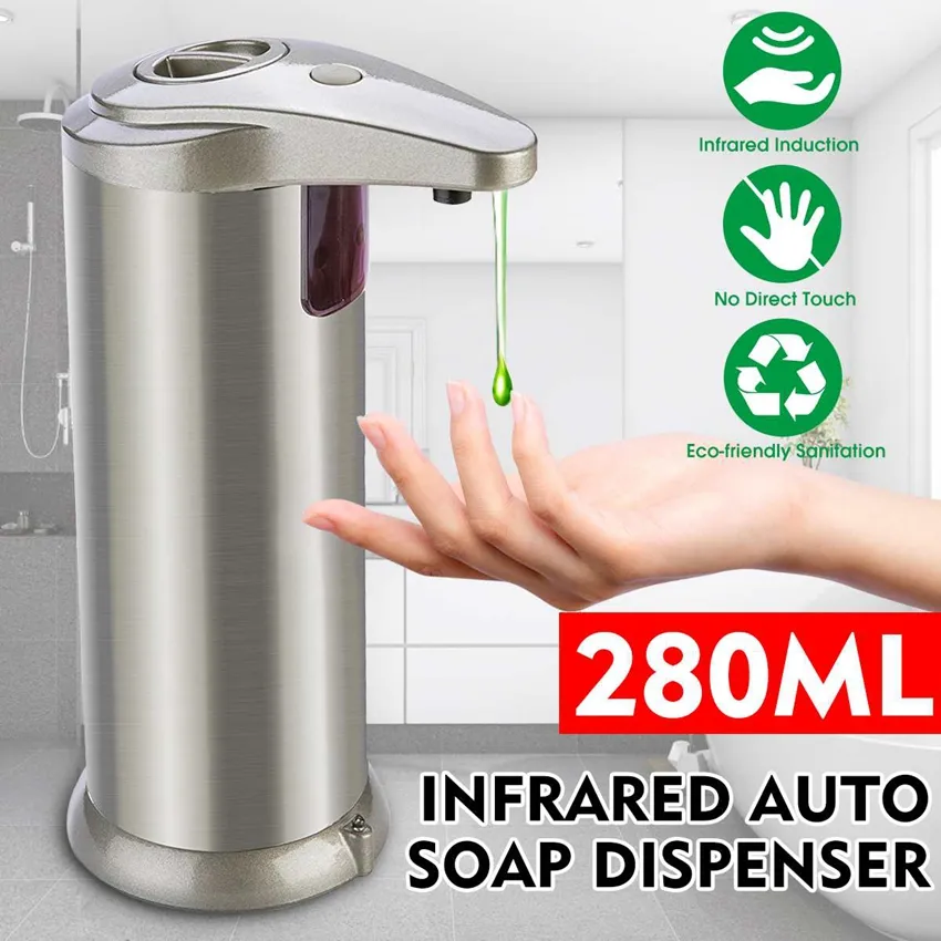 280ml Touchless Liquid Soap Dispenser Stainless Steel Infrared Sensor Automatic Liquid Soap Dispenser for Kitchen Bathroom ZZA2310 10Pcs