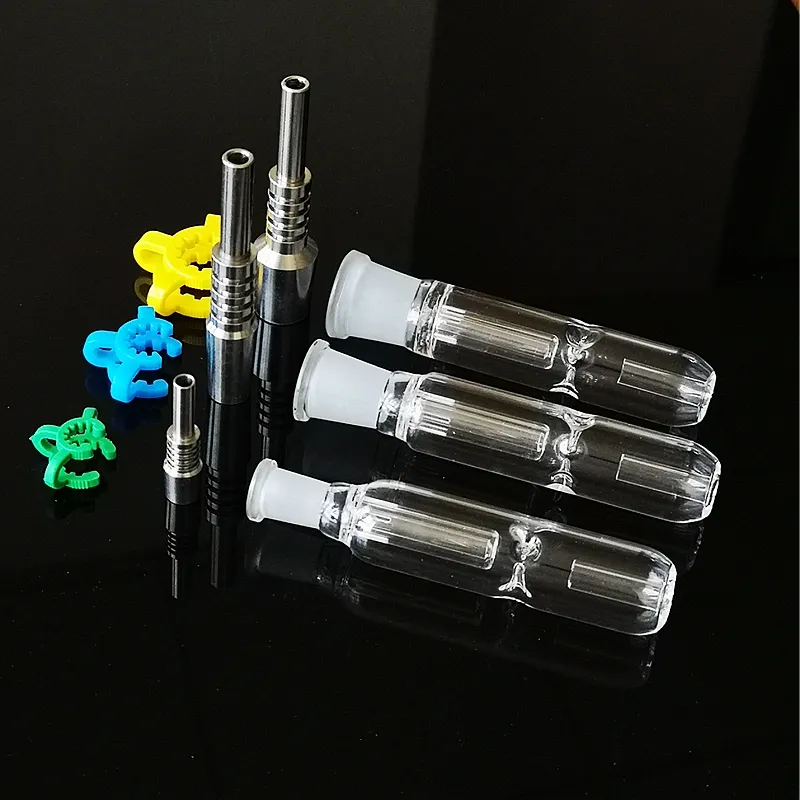 Nector Collector Kit Tubi manuali Mini kit di vetro Straw Dab Oil Rigs con punta in titanio 10mm 14mm 19mm Joint NC09