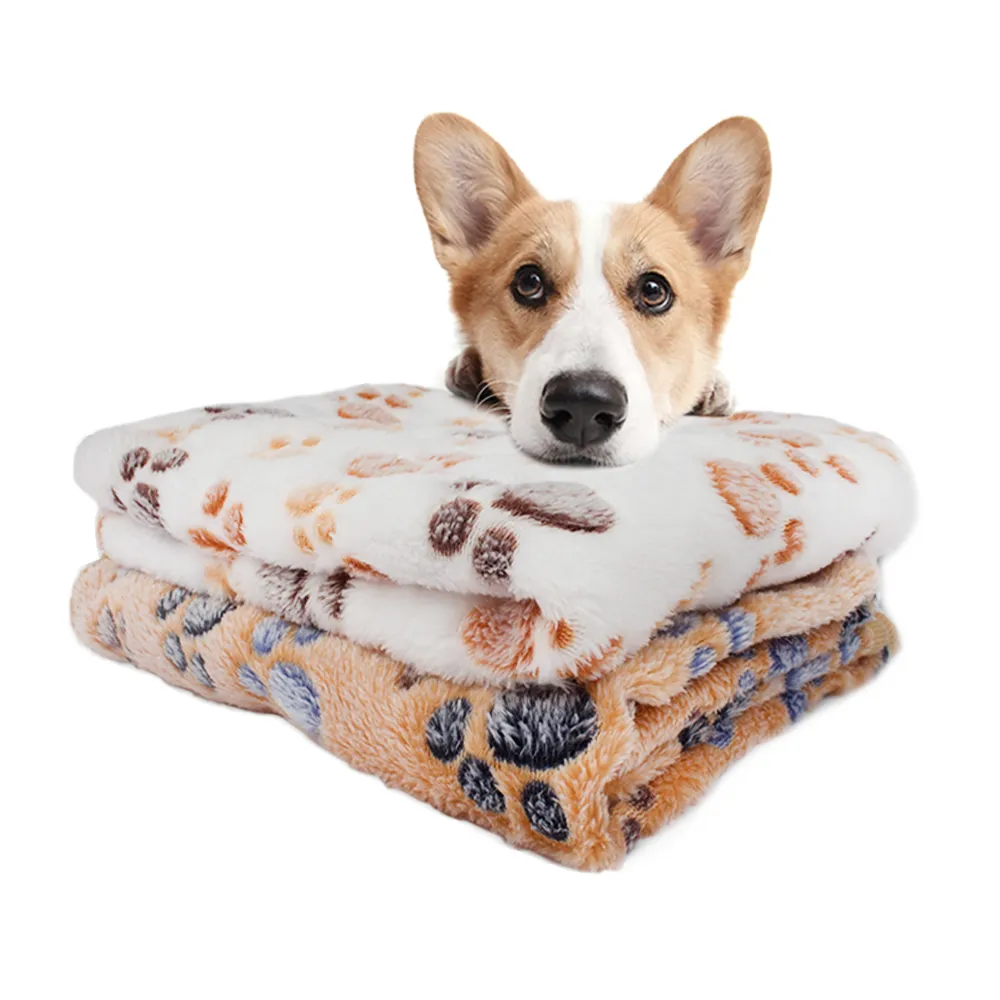 Soft Dog Bed with Cute Paw Prints for Kennels Reversible Fleece Crate Pet Mat Machine Washable Blankets