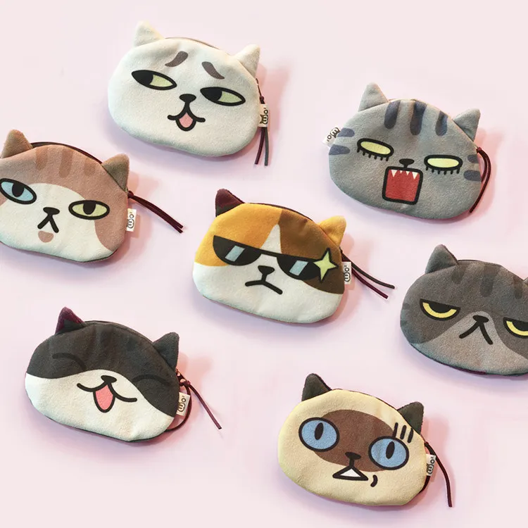 New Arrival Pluszowa Moneta Torba Cute Cartoon Koty Kształt Zipper Monety Portmonetki Plush Cat Podwójna Twarz 7 Kolory Cat Face Mini Portfel Kiesy