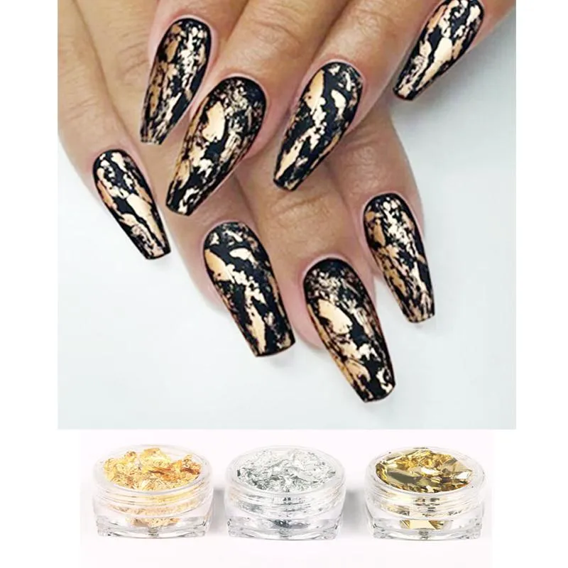 Nail Art Sticker Irregular Foils Paper Gold 3D Flakies DIY Nail Art  Decoration | eBay