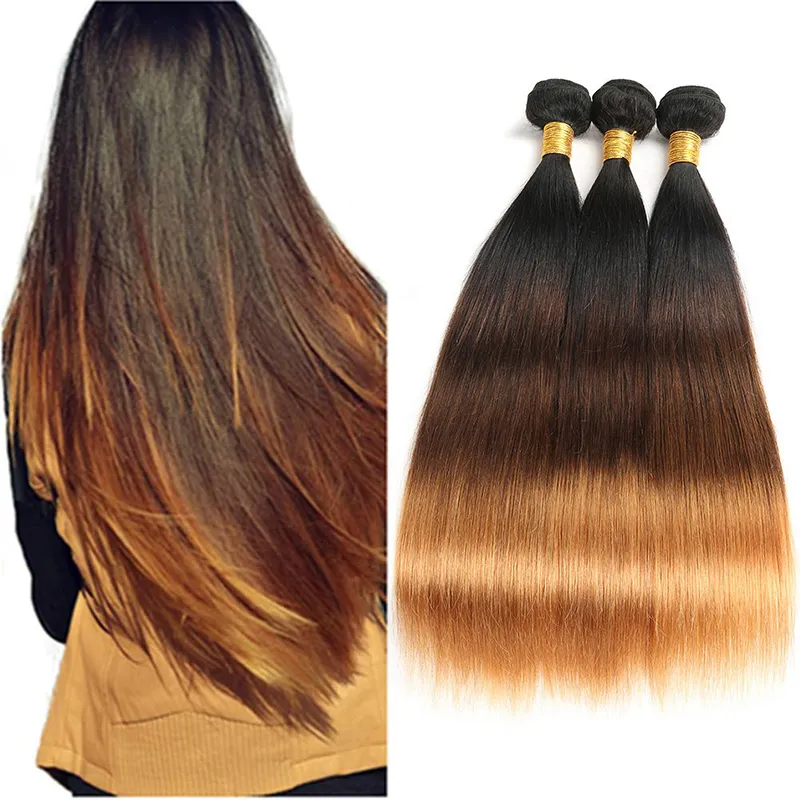 Peruvian Human Hair Extensions 3 Bundles Straight 1B 4 30 Ombre Color Three Tones Doubles Wefts 1B/4/30