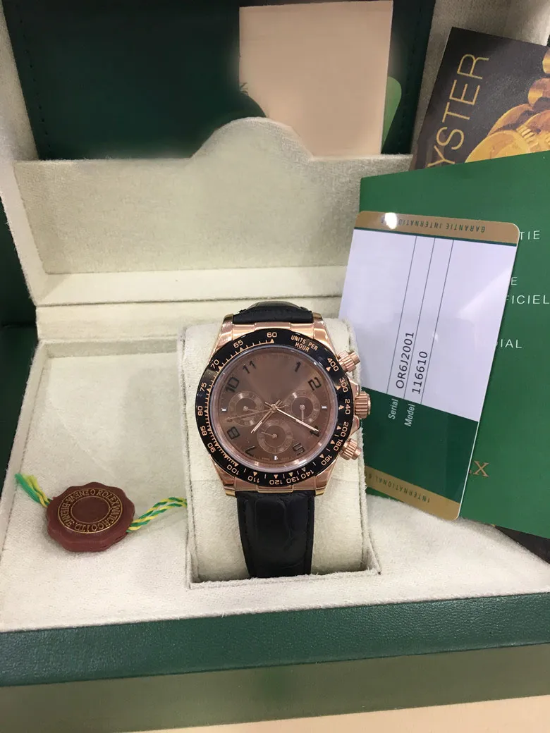 오리지널 박스 4 스타일의 고급 시계와 함께 로즈 골드 세라믹 베젤 40mm 가죽 스트랩 자동 패션 브랜드 남성용 시계 손목 시계
