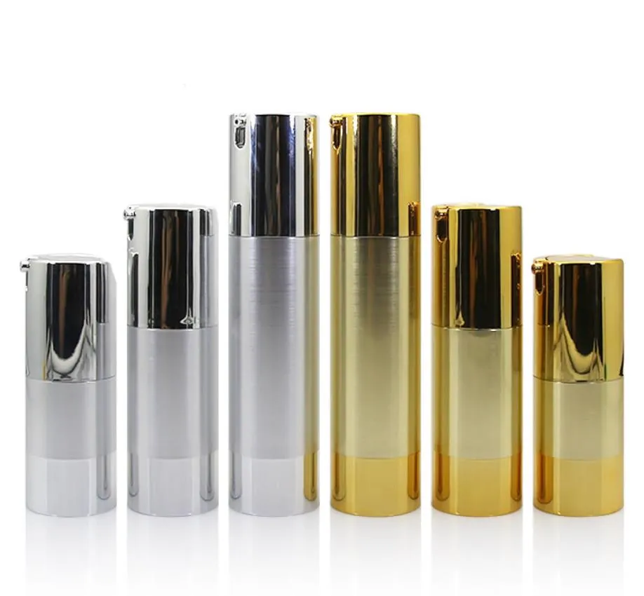 300 x 15ml 30ml 50ml Aluminium Airless Lotion Pumpflaska 1oz Airless Container 30ml Lotion Airless Packaging Gold Silver Color Sn4084